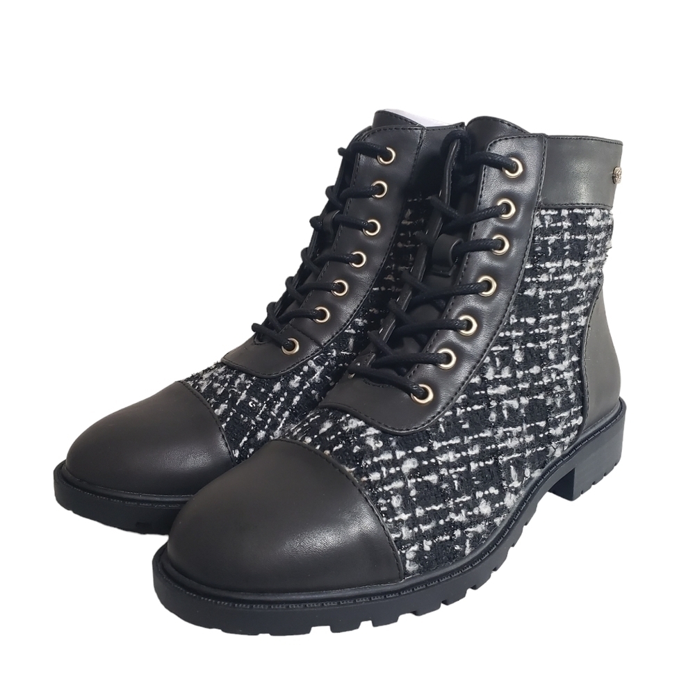 Charter Club Vandelle Black Fabric Lace Up Low Heel Combat Boots Sz 7M